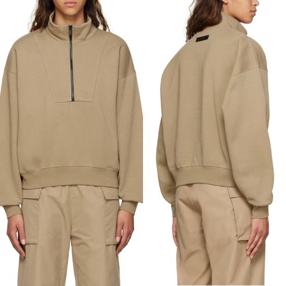 Fear of God Tops - Fear of God Essentials Sweashirt with High Neck Quarter Zip Beige Size Medium